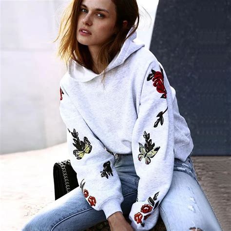 Buy Autumn Women Hooded Sweatshirt Floral Embroidery