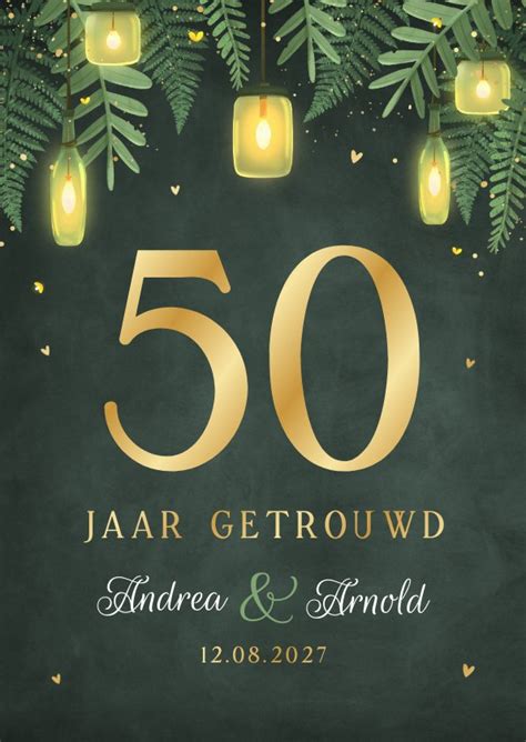 Uitnodiging Jubileumfeest 50 Goud Lampjes Kaartje2go