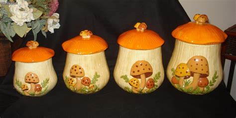 Arnels Vintage Four 4 Piece 1970s Mushroom Canister Set Cookie Sugar