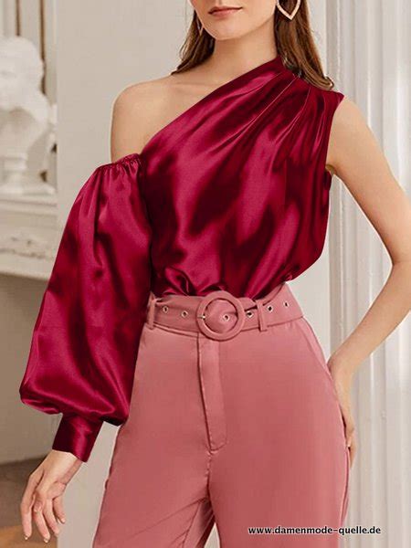 Damen Oberbekleidung Satin One Shoulder Bluse Elegant Damen