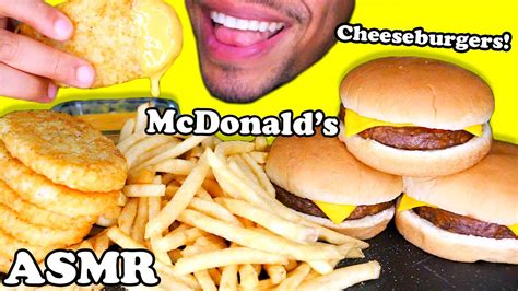 ASMR MCDONALD S CHEESBURGERS HASH BROWNS FRIES CHEESE SAUCE MUKBANG