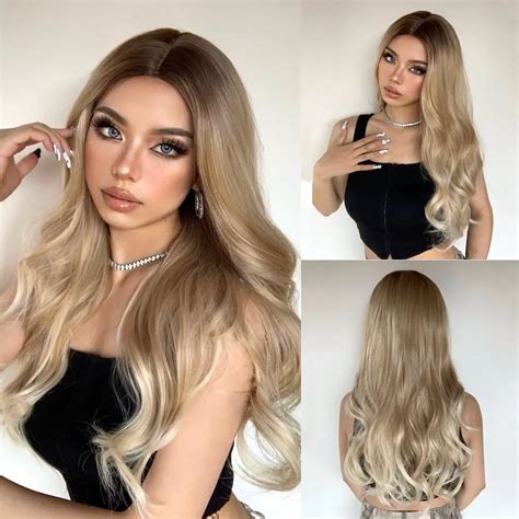 Lange Blonde K Rper Gewellte Synthetische Per Cken Ombre Blonde