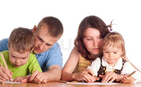 familie tegning på bordet Stock foto Colourbox