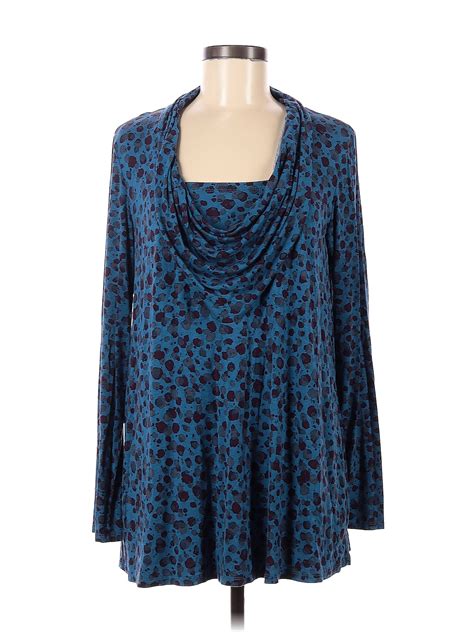 Logo By Lori Goldstein Leopard Print Blue Long Sleeve Top Size M 69