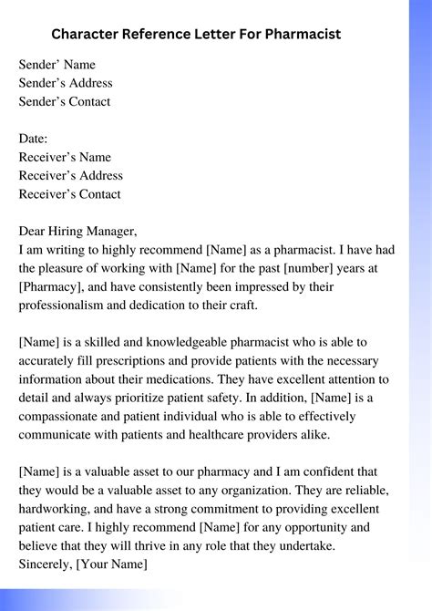 Character Reference Letter For Pharmacist Sample Templates