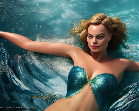 KREA AI Margot Robbie As A Mermaid In The Water Realistic