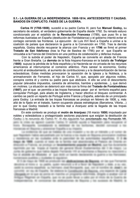 Solution 5 1 La Guerra De La Independencia 1808 1814 Antecedentes Y Causas Bandos En Conflicto