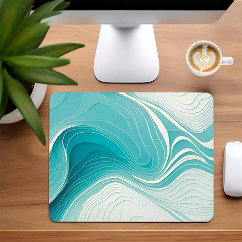 Teal And White Topo Mat Minimalist Topographic Map Desk Mat Topographic