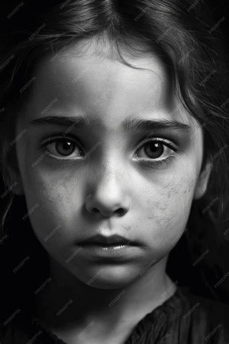 Premium AI Image | a black and white photo of a girl with a sad face.