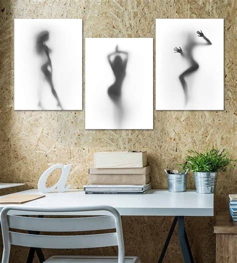 Sexy Nude Women Wall Art Picture Pieces Black White Naked Girl In The