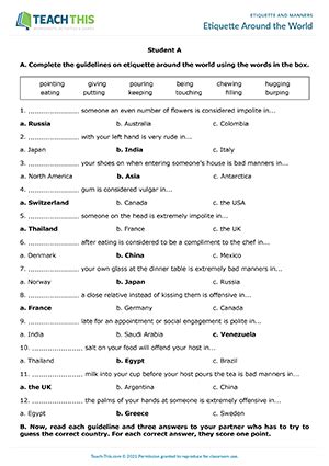 Etiquette Manners ESL Activities Worksheets Library