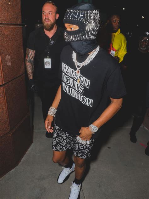 Lil Baby Wearing A Celine Mask With A Louis Vuitton Tee Jordan S