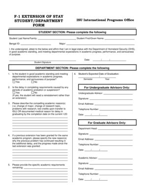 Fillable Online Isu F Extension Of Stay Student Department Form Isu