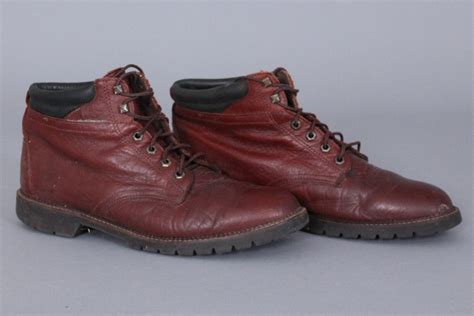 Vintage Bison Leather Boots Lace up Western Ankle Brown Burgundy Wine ...