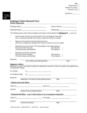 Fillable Online Cornish Tuition Discount Form Revised Cornish Fax