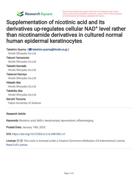 PDF Supplementation Of Nicotinic Acid And Its Derivatives Up