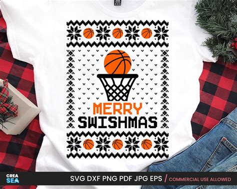 Merry Swishmas Svg Ugly Christmas Sweater Svg Christmas Basketball