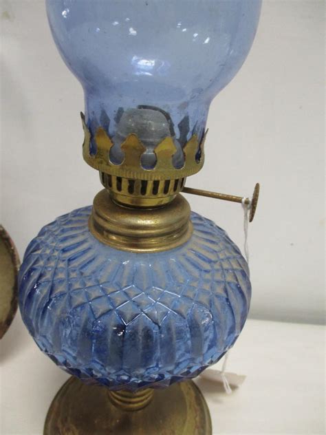 Vintage Blue Cobalt Oil Lamp Glass Brass Base Oil Wall Hanging Lamp