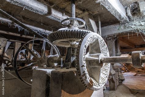 Interior and mechanism of an old mill Stock Photo | Adobe Stock