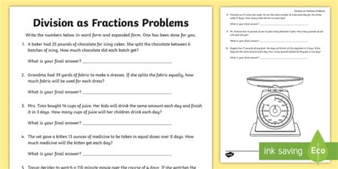 Division Fractions Word Problems