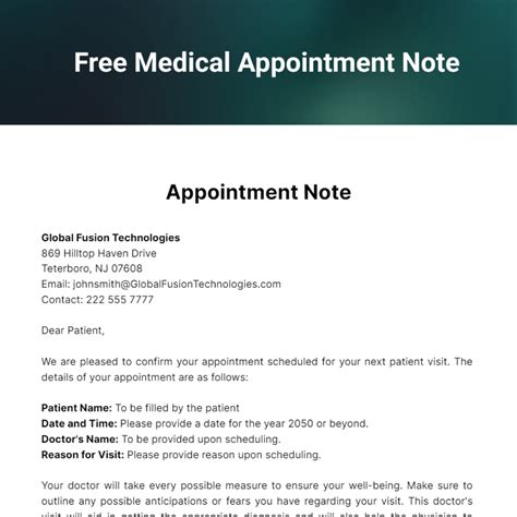 Free Medical Appointment Note Template Edit Online And Download