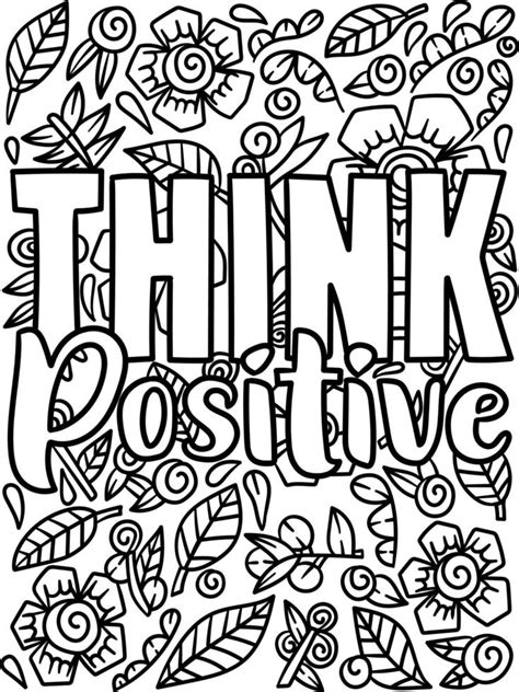 Think Positive Motivational Quote Coloring Page 7066876 Vector Art At