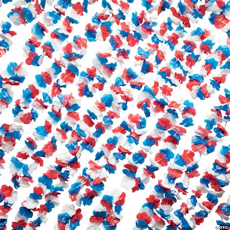 34 Bulk 200 Pc Patriotic Red White And Blue Plastic Flower Leis