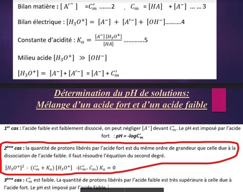 Le Ph Dun Mélange Dun Acide Fort Et Dun Acide Faible