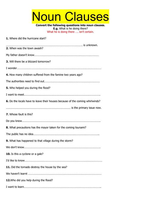 Noun Clauses Activity Adverbworksheets Net