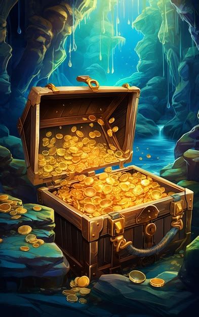 There Is A Chest Full Of Gold Coins In A Cave Generative Ai Premium