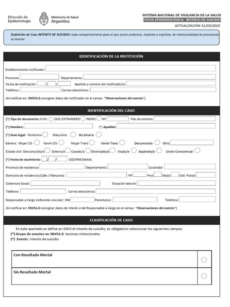 Ficha Epidemiológica De Intentos De Suicidio 17 04 2023 Pdf