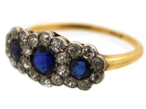 Edwardian 18ct Gold Sapphire And Diamond Triple Cluster Ring 54j