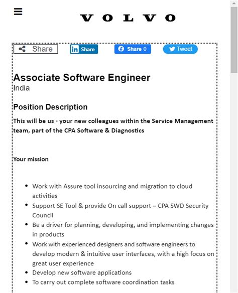 Volvo Recruitment Hiring Associate Software Engineer Bachelor S