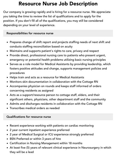 Resource Nurse Job Description Velvet Jobs