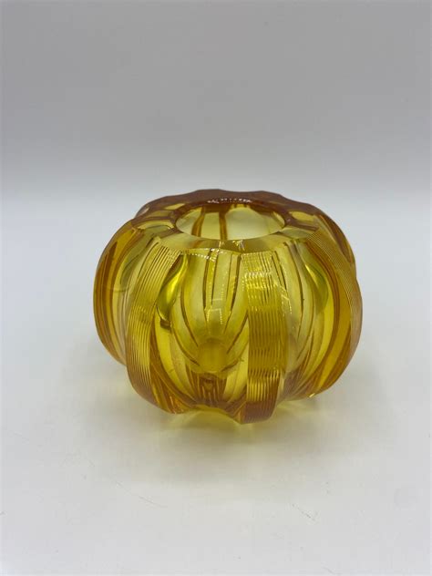 Antique Rare Art Deco Wmf Geislingen Crystal Glass Cut Amber Votive