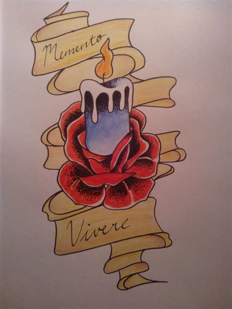 Memento Vivere Remember To Live In Latin Candle With Rose And Text