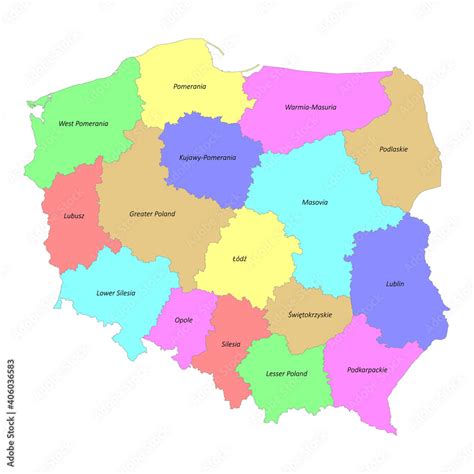 High quality colorful labeled map of Poland with borders Stock Vector ...