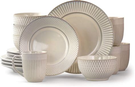 Amazon Elama Contemporary Round Embossed Stoneware Dinnerware