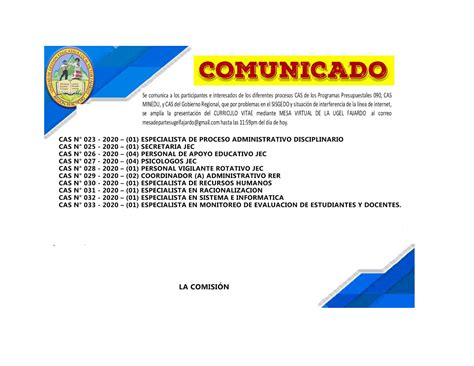 Ugelfajardo Gob Pe COMUNICADO CAS 2020