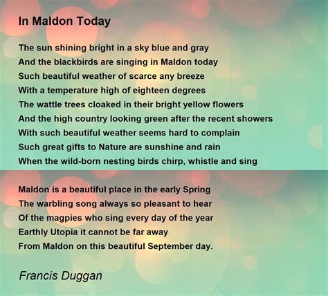 In Maldon Today - In Maldon Today Poem by Francis Duggan