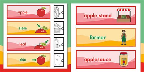 Apple Farm Stand Dramatic Play Word Cards Professor Feito