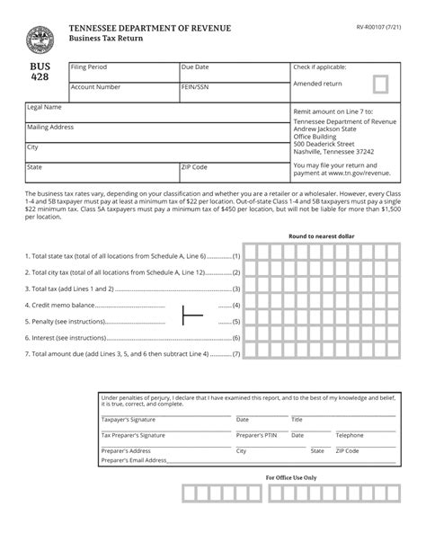 Form Bus428 Rv R00107 Download Printable Pdf Or Fill Online Business Tax Return Tennessee