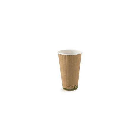 16oz Double Wall Bio Coffee Cup Leaf Kraft 600 Pcs