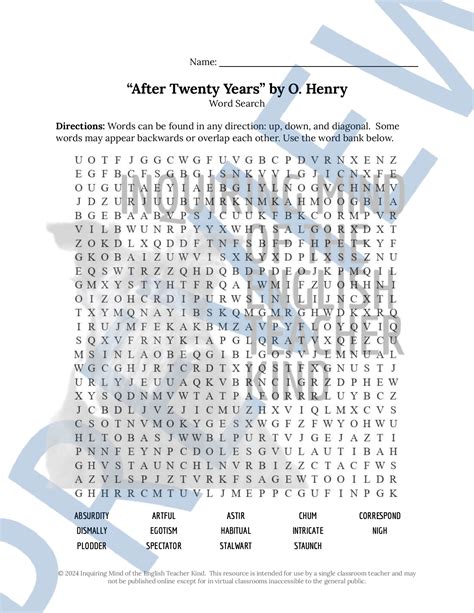 After Twenty Years By O Henry Vocabulary Games And Activities For