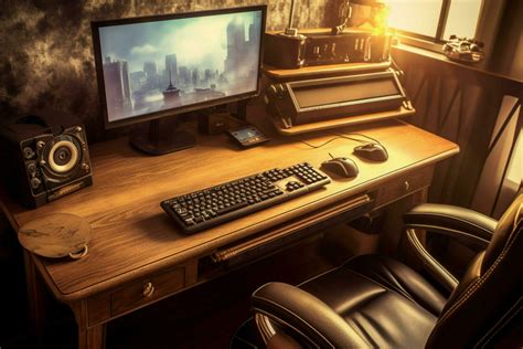 modern desk with computer monitor keyboard and mo 30640071 Stock Photo at Vecteezy