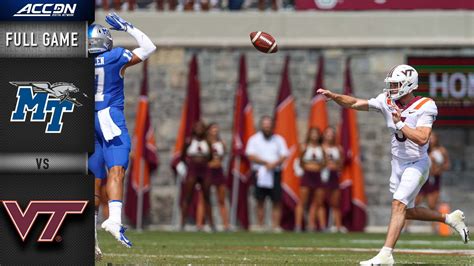 Middle Tennessee Vs Virginia Tech Full Game 2021 Acc Football Youtube