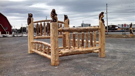 Custom Made Carved Queen Log Bed By From The Forest Inc