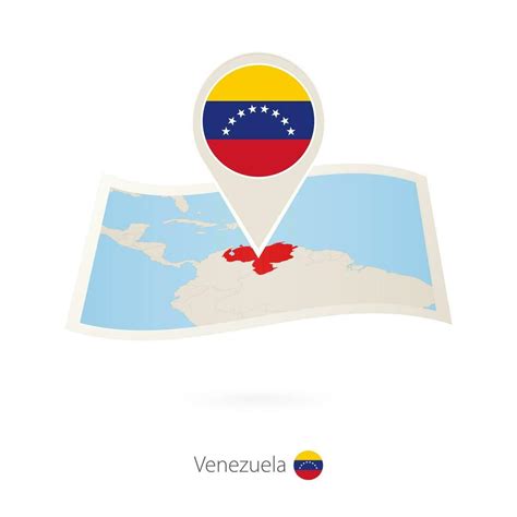 Folded Paper Map Of Venezuela With Flag Pin Of Venezuela 36931878