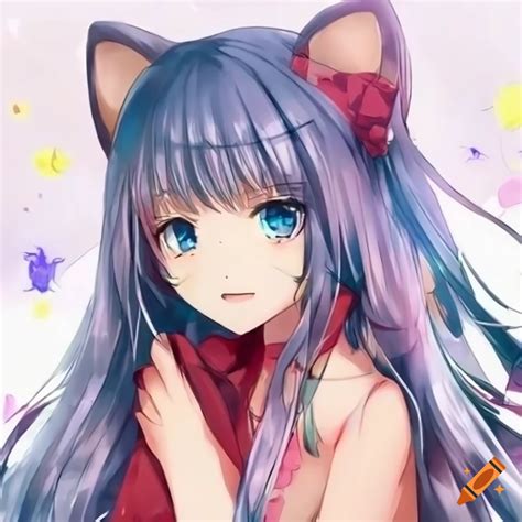 Cute Anime Neko Girl With Long Hair And Short Stature With Beautiful