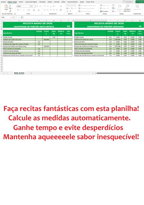 PLANILHA PARA CALCULAR INGREDIENTES EM RECEITA DA COZINHA – Loja